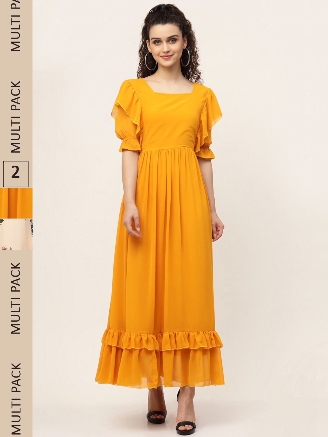 

MISS AYSE Yellow & Cream-Coloured Pack of 2 Maxi Dress