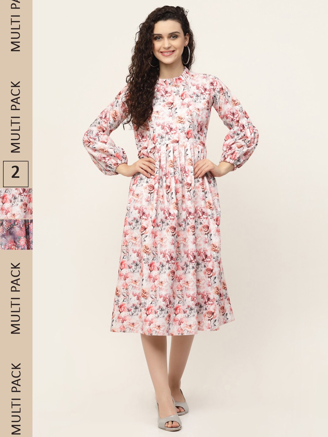 

MISS AYSE White & Purple Pack Of 2 Floral Midi Dress
