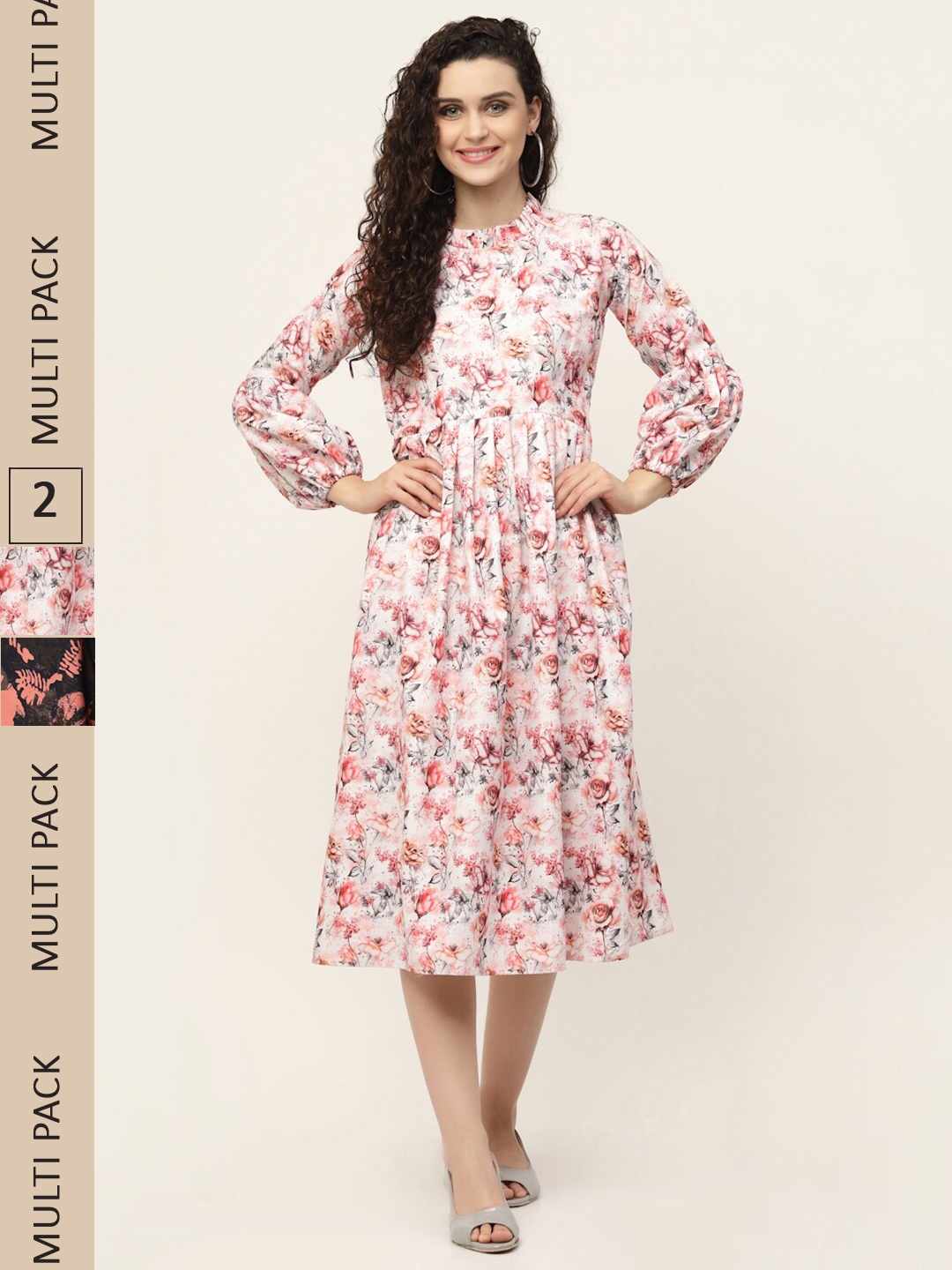 

MISS AYSE White & Black Pack Of 2 Floral Midi Dress