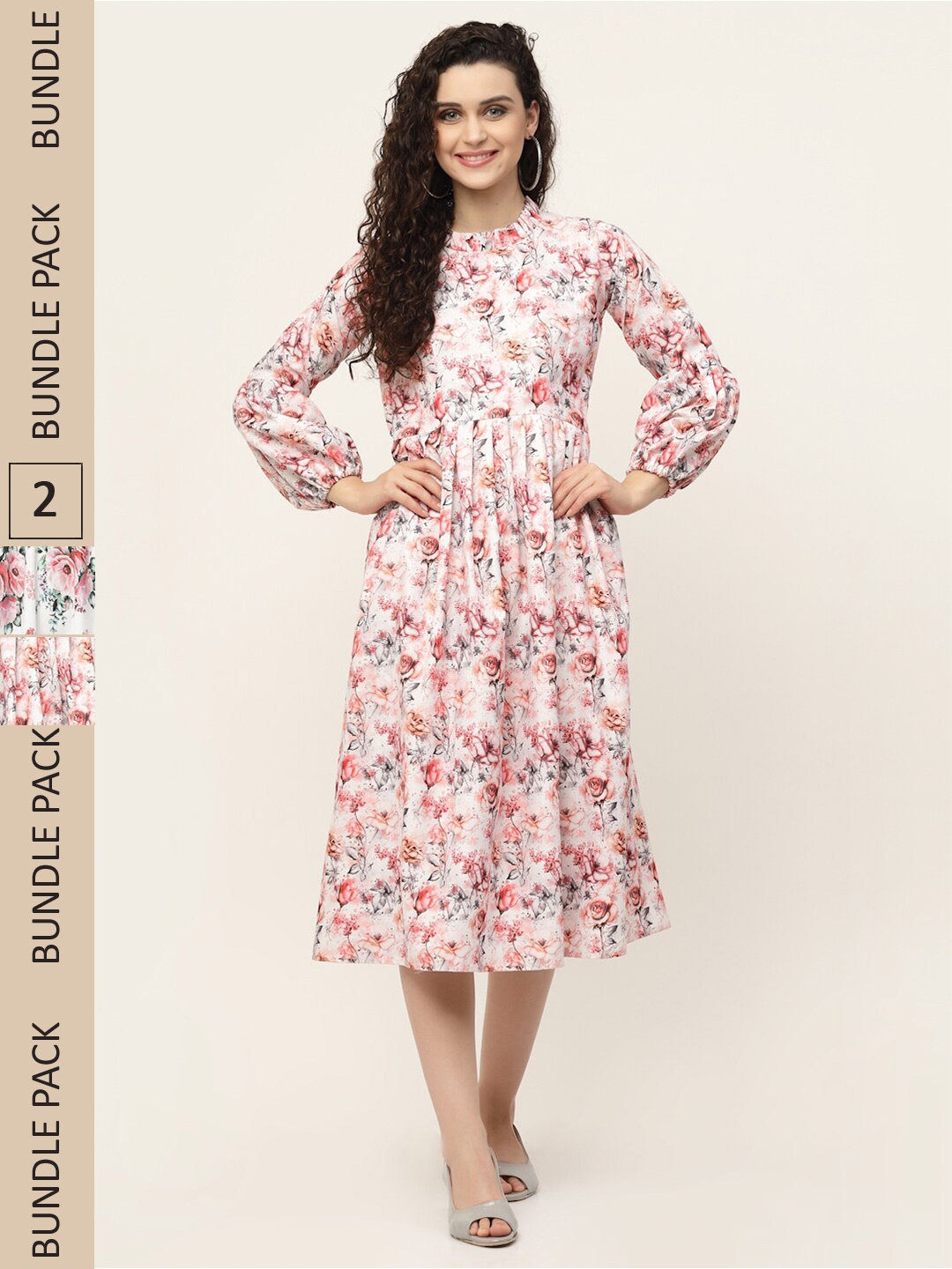 

MISS AYSE White & Pink Pack of 2 Floral Midi Dress