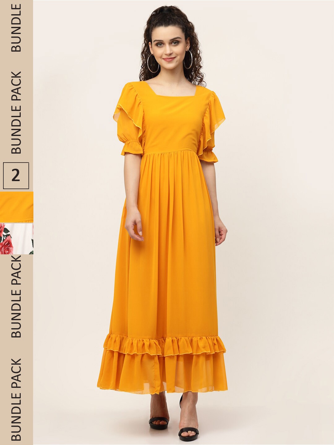 

MISS AYSE Yellow & White Pack of 2 Floral Printed Maxi Dress