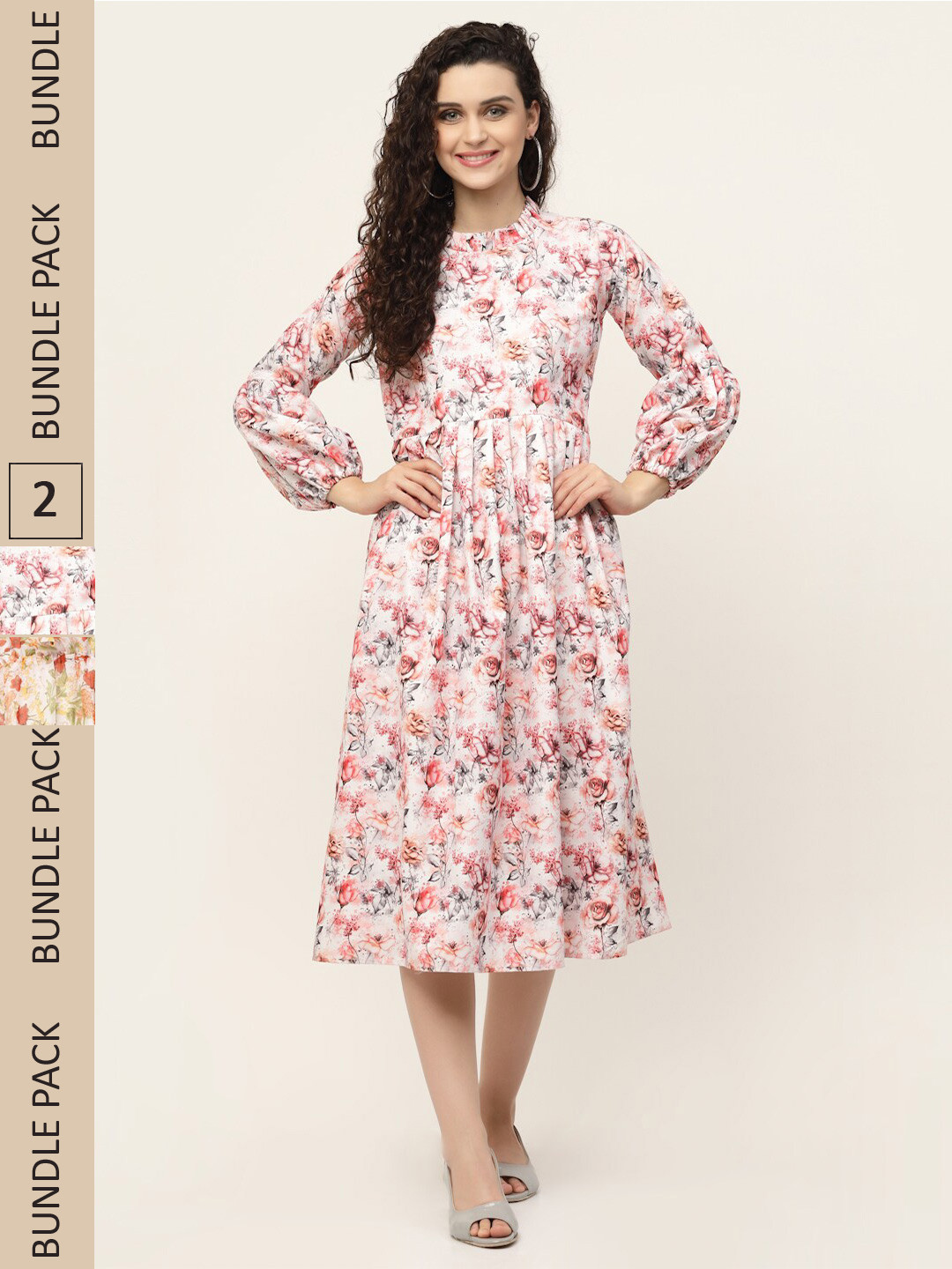 

MISS AYSE White & Pink Pack of 2 Floral Printed Midi Dress