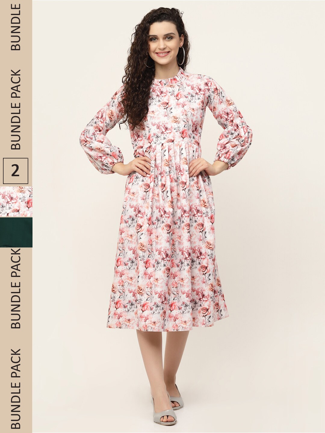 

MISS AYSE White & Green Pack of 2 Floral Printed Midi Dress