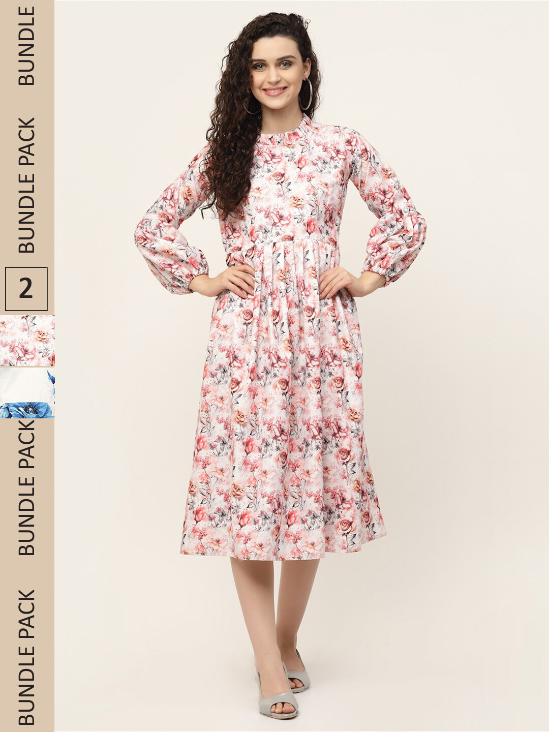 

MISS AYSE Pink & Blue Pack of 2 Floral Printed Midi Dress