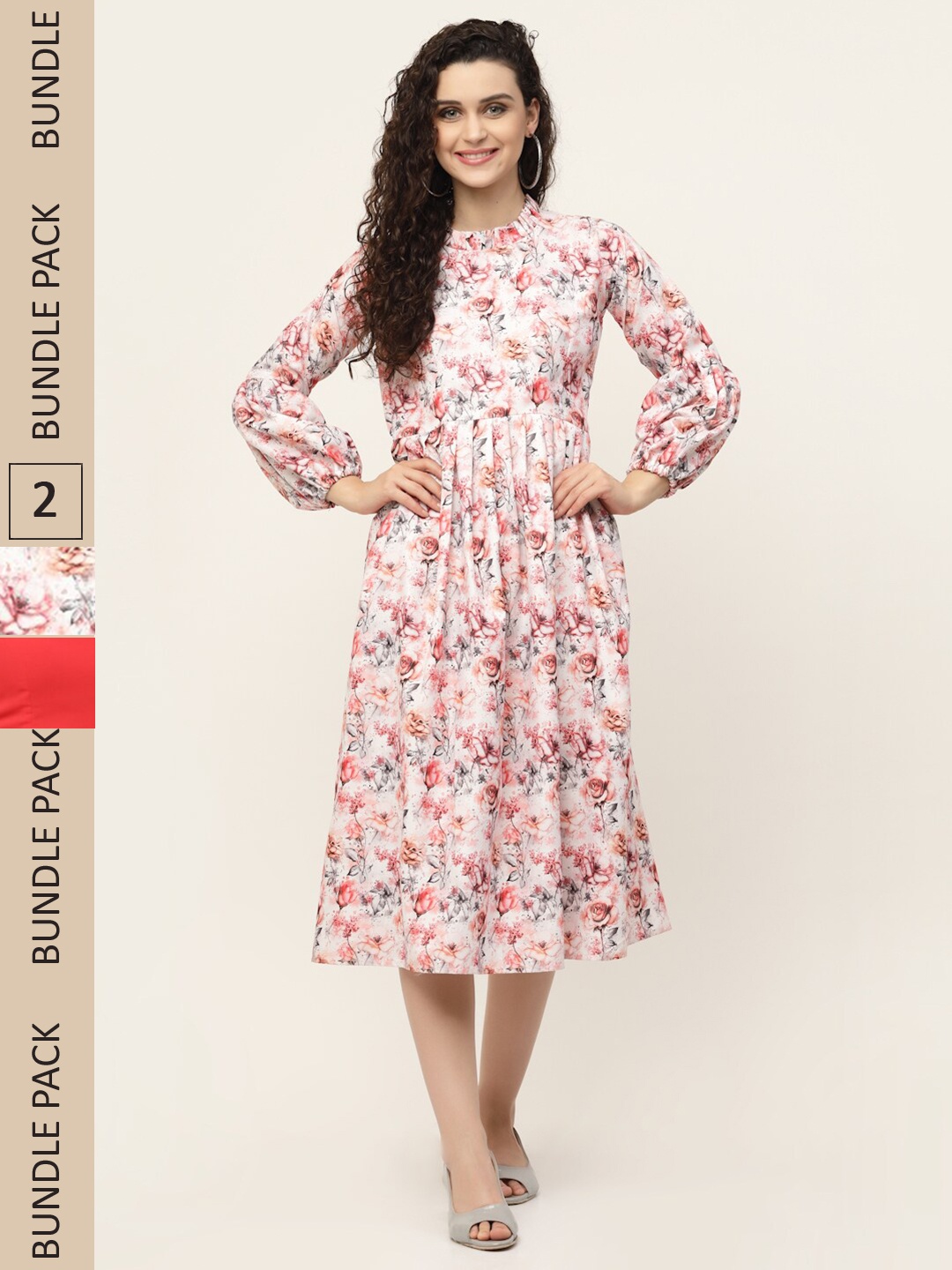 

MISS AYSE Red & Pink Floral Ethnic Midi Dress Pack of 2