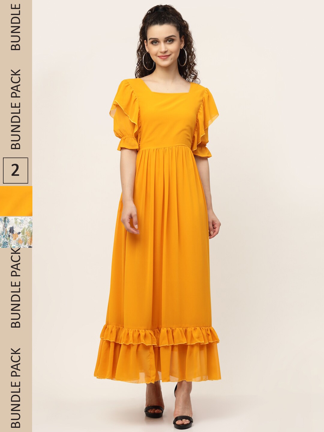 

MISS AYSE Mustard Yellow & Grey Ethnic Maxi Dress Pack of 2