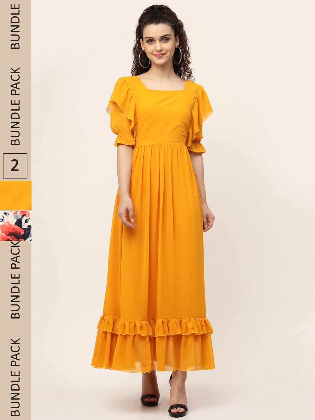 

MISS AYSE Mustard Yellow & Red Ethnic Maxi Dress Pack of 2