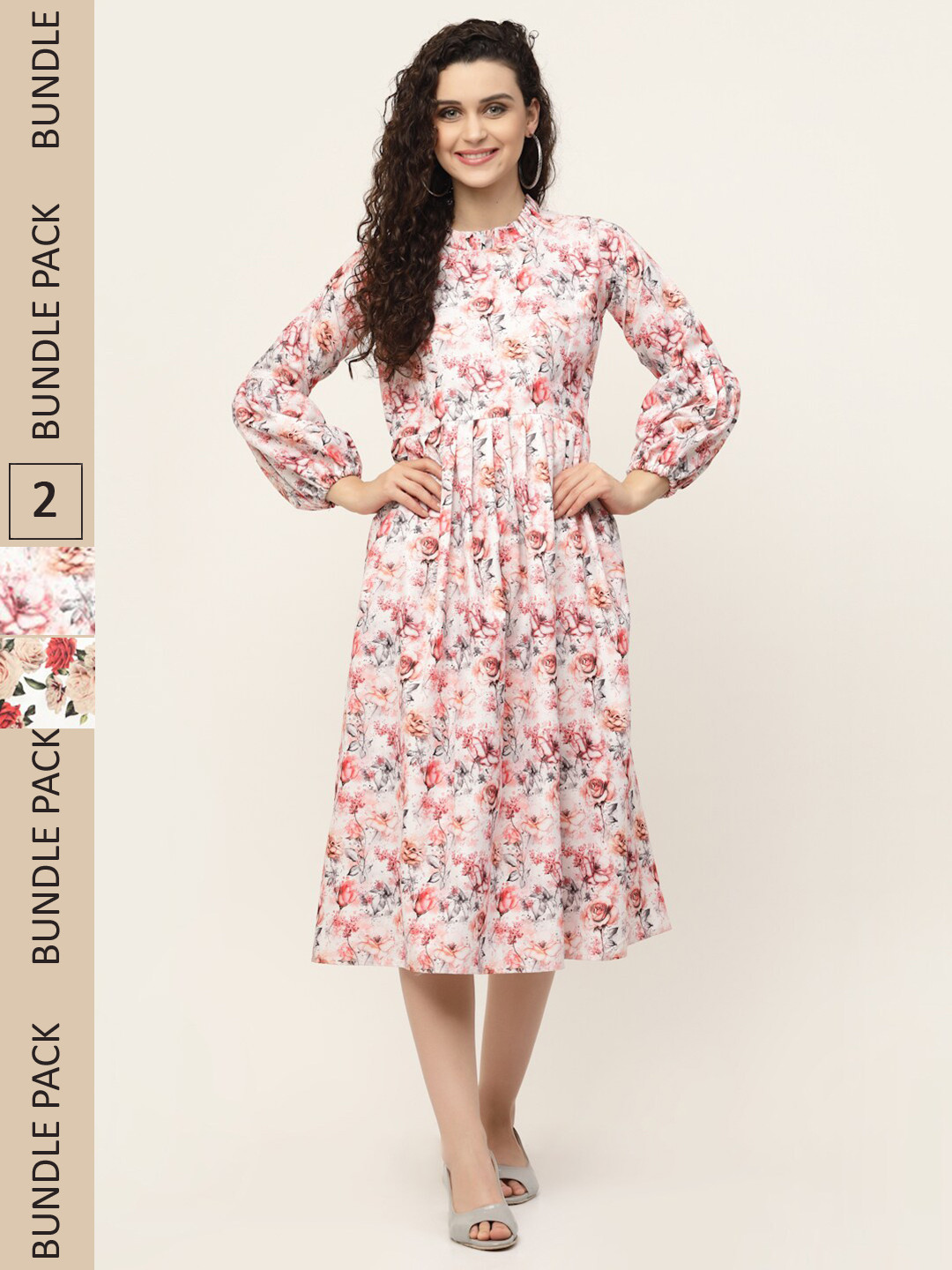 

MISS AYSE Pink & Cream-Coloured Floral Midi Dress Pack of 2