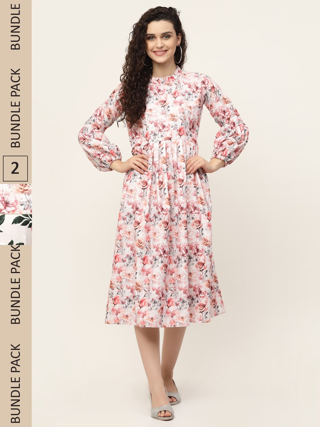 

MISS AYSE Pink & Off White Floral Ethnic Midi Dress Pack of 2
