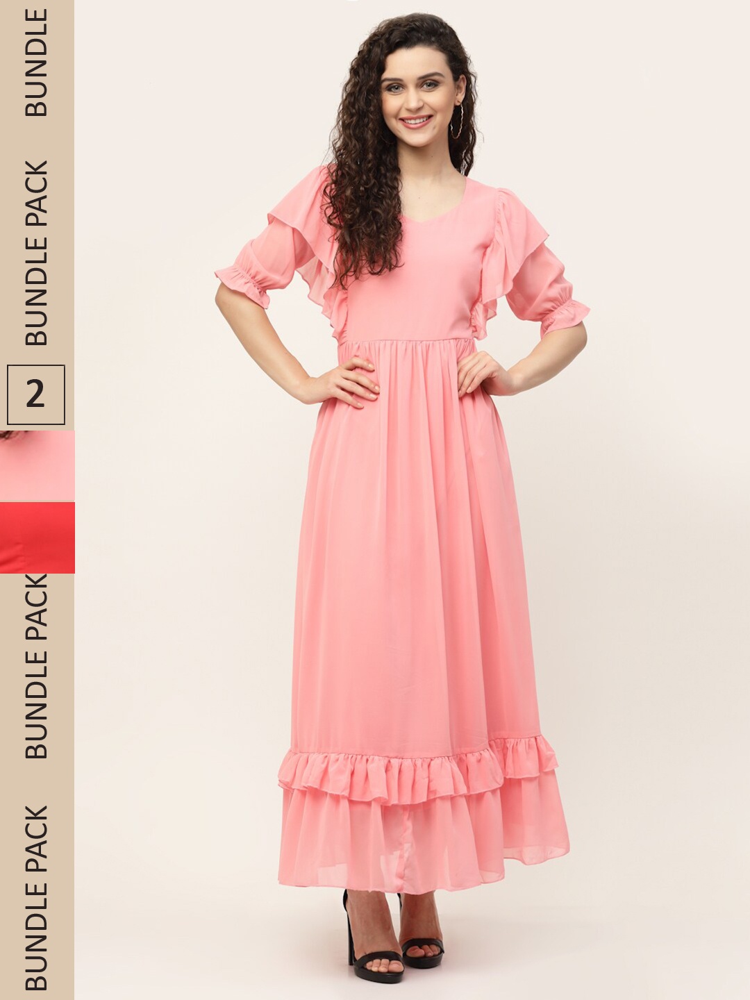

MISS AYSE Pack of 2 Peach-Coloured & Coral Maxi Dress