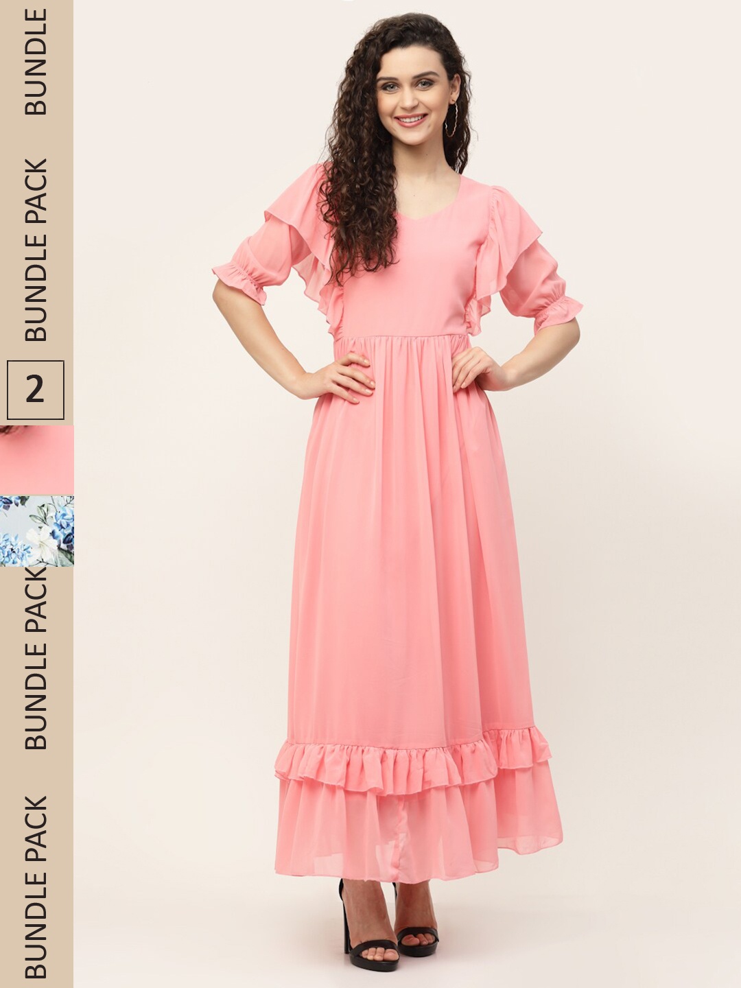

MISS AYSE Pack of 2 Peach-Coloured & Blue Maxi Dress