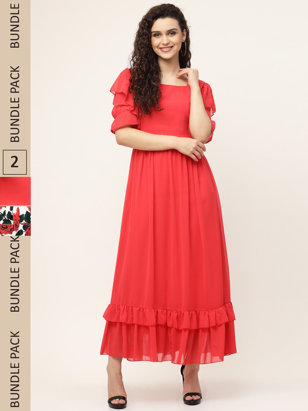 

MISS AYSE Fuchsia & White Pack of 2 Georgette Maxi Dress