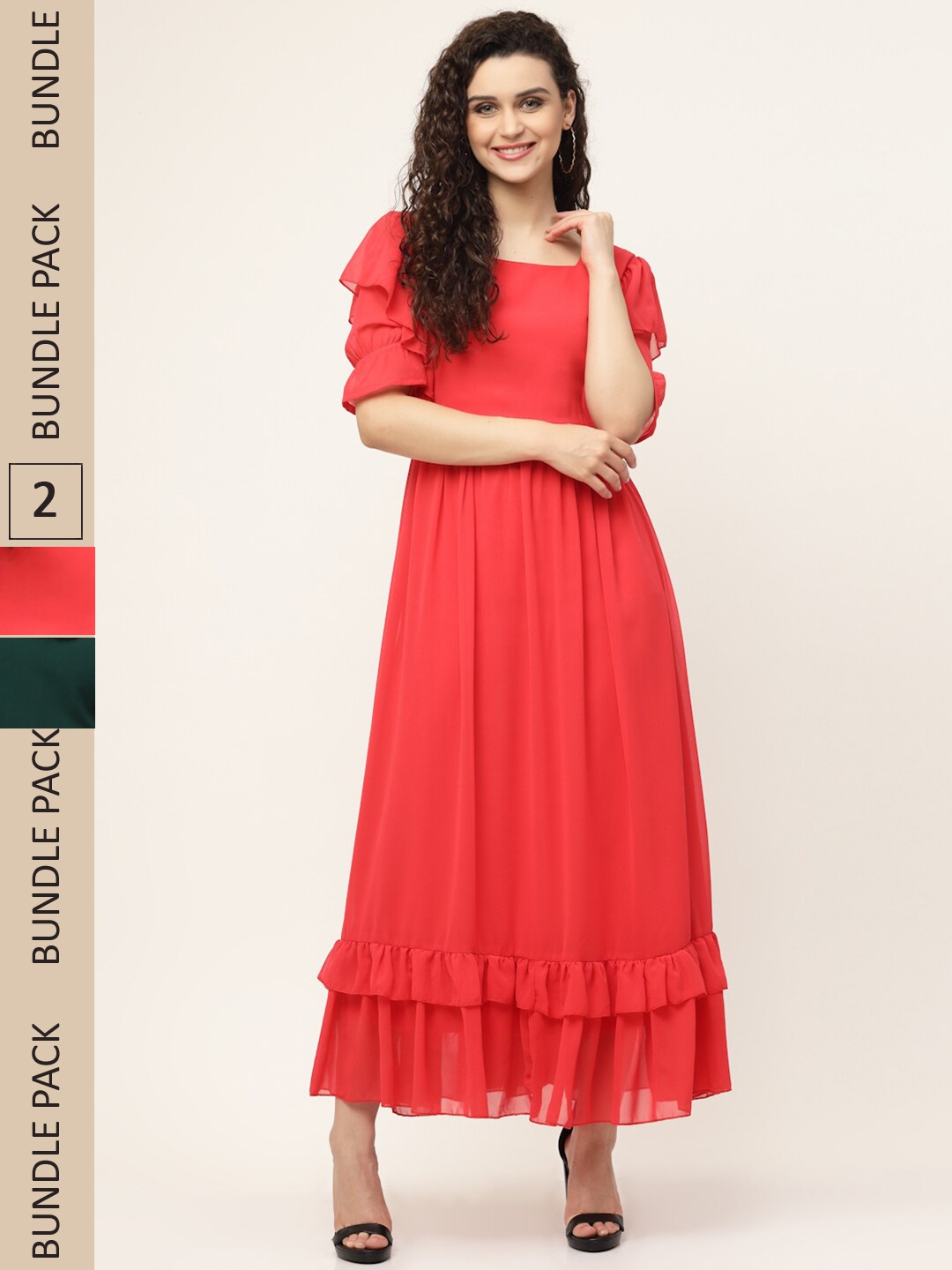 

MISS AYSE Fuchsia & Black Georgette Maxi Dress