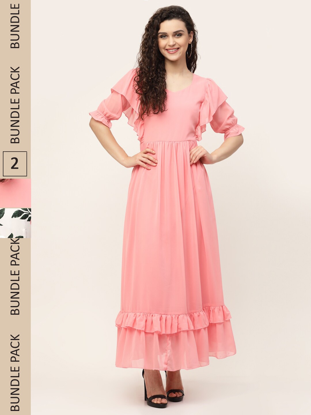 

MISS AYSE Peach-Coloured & White Pack of 2 Georgette Maxi Dress