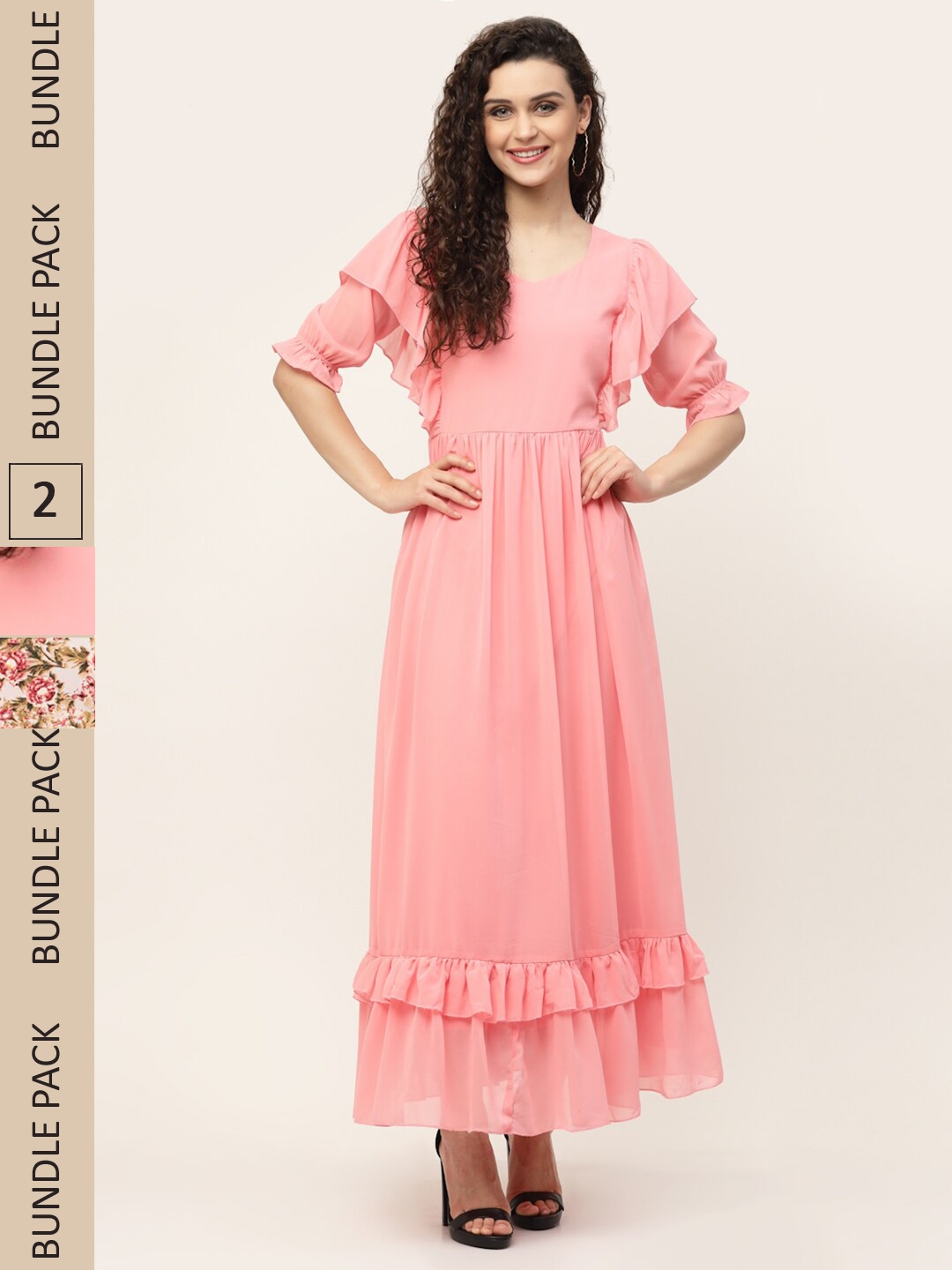 

MISS AYSE Peach-Coloured & Beige Pack of 2 Georgette Maxi Dress