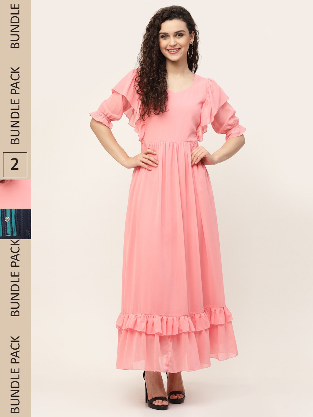 

MISS AYSE Pink & Navy Blue Pack of 2 Georgette Maxi Dress