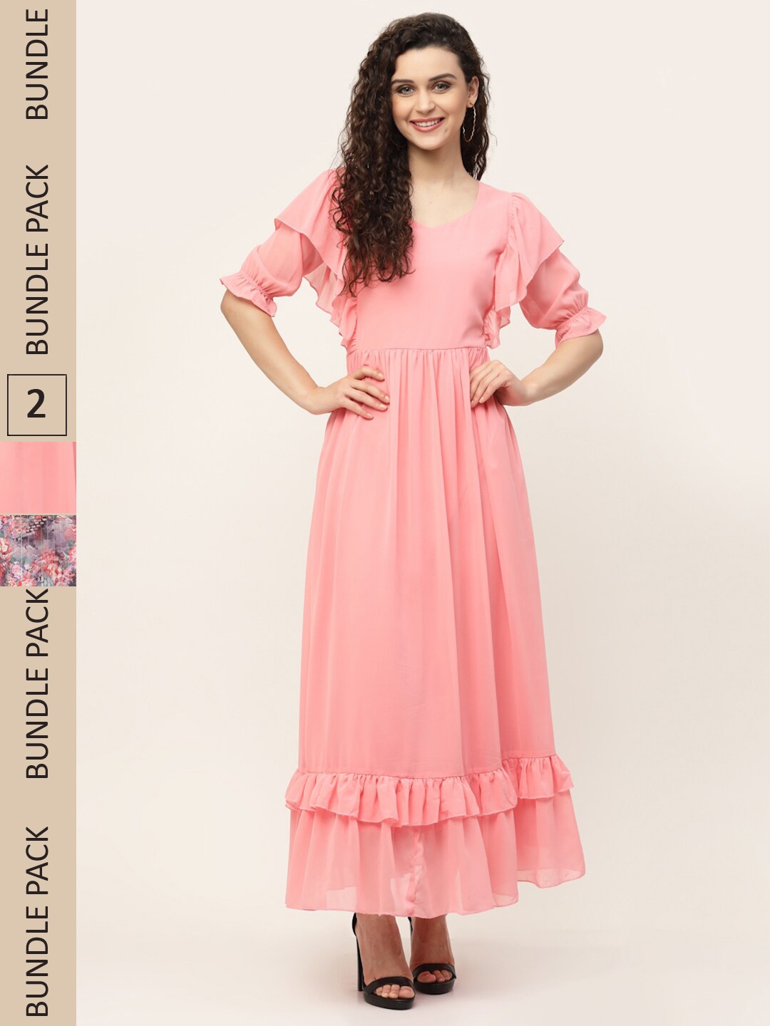 

MISS AYSE Peach-Coloured & Purple Pack of 2 Georgette Maxi Dress