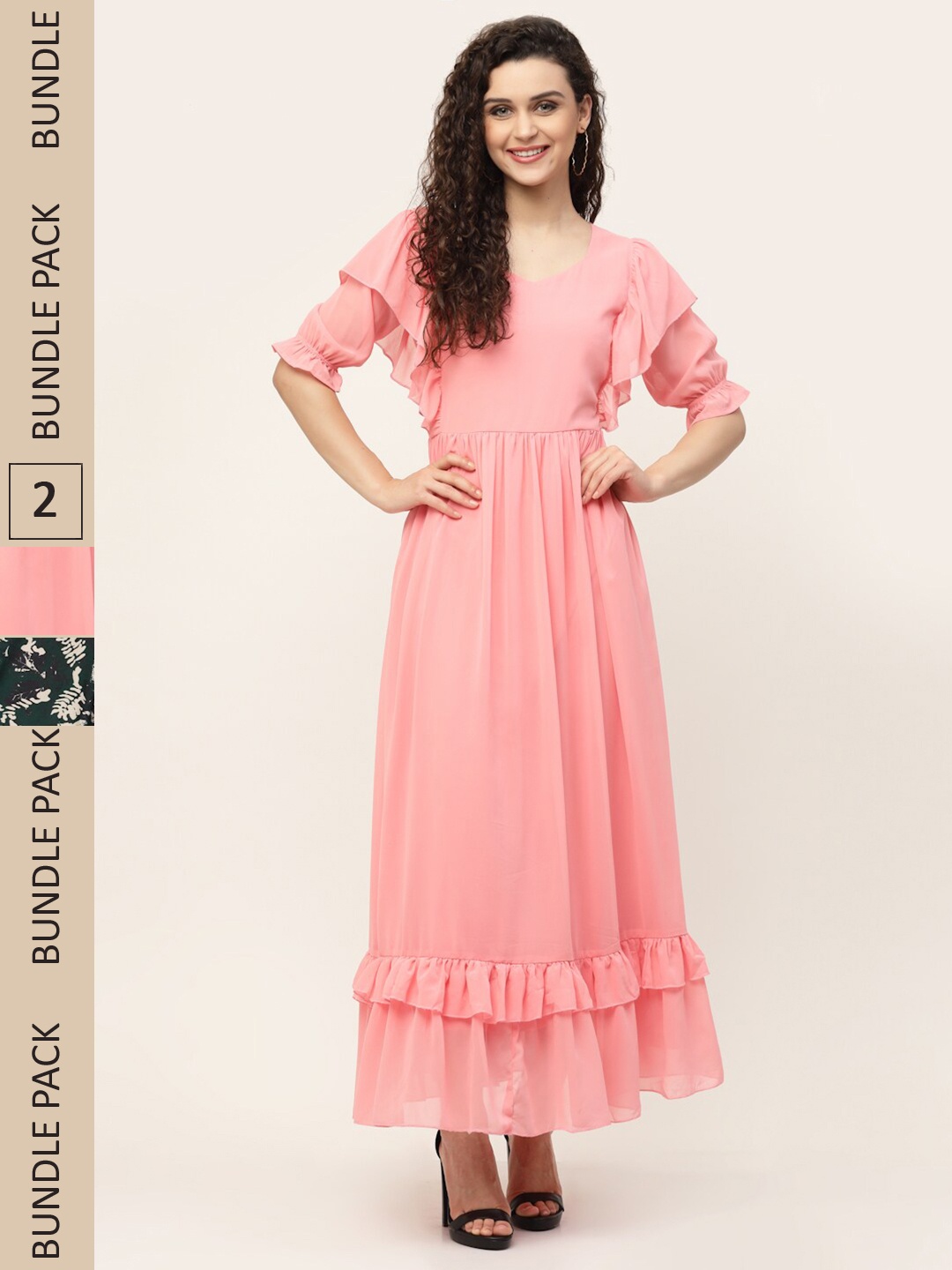 

MISS AYSE Peach-Coloured & Black Pack of 2 Georgette Maxi Dress