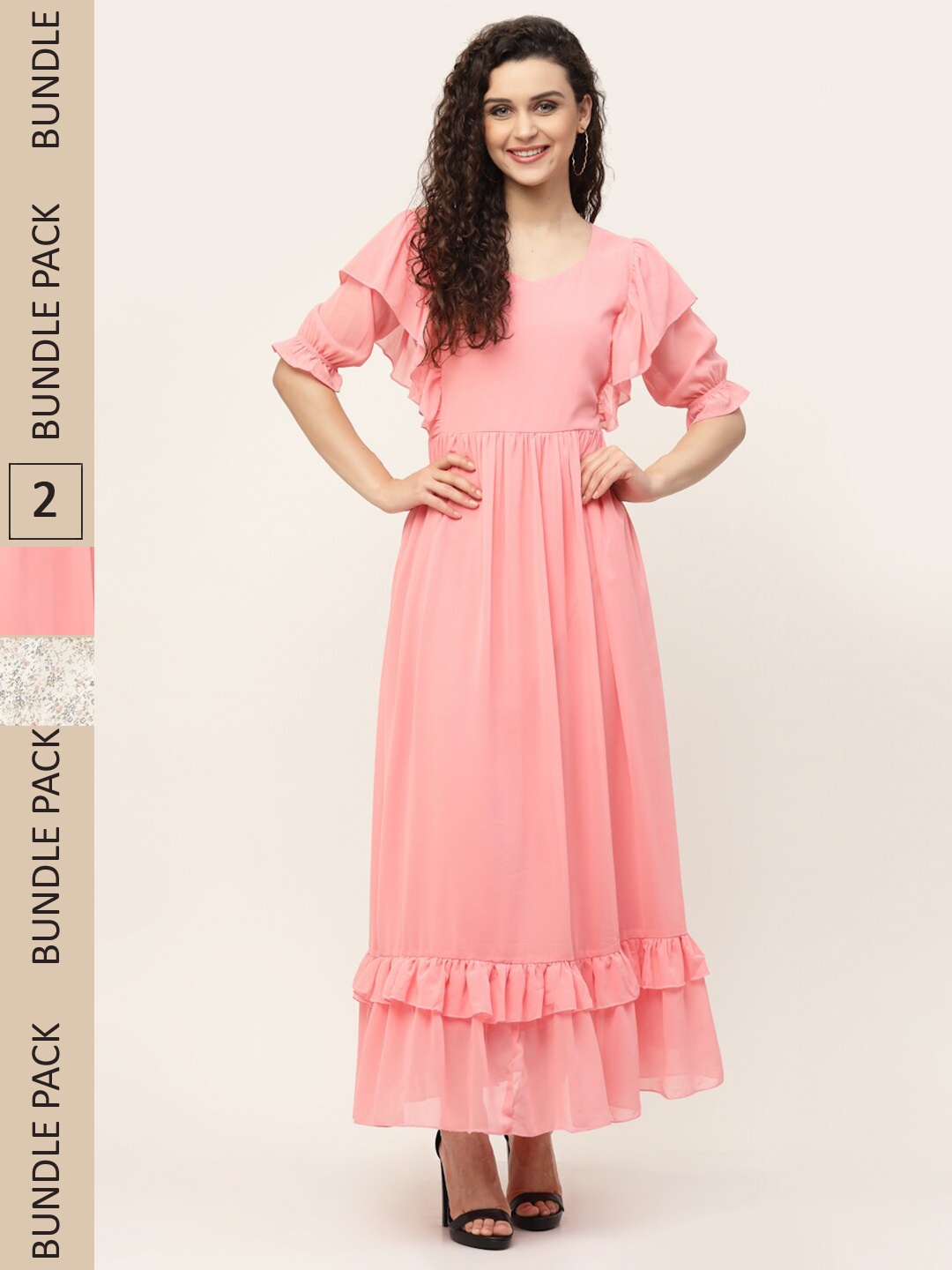 

MISS AYSE Peach-Coloured & Off White Pack of 2 Georgette Maxi Dress