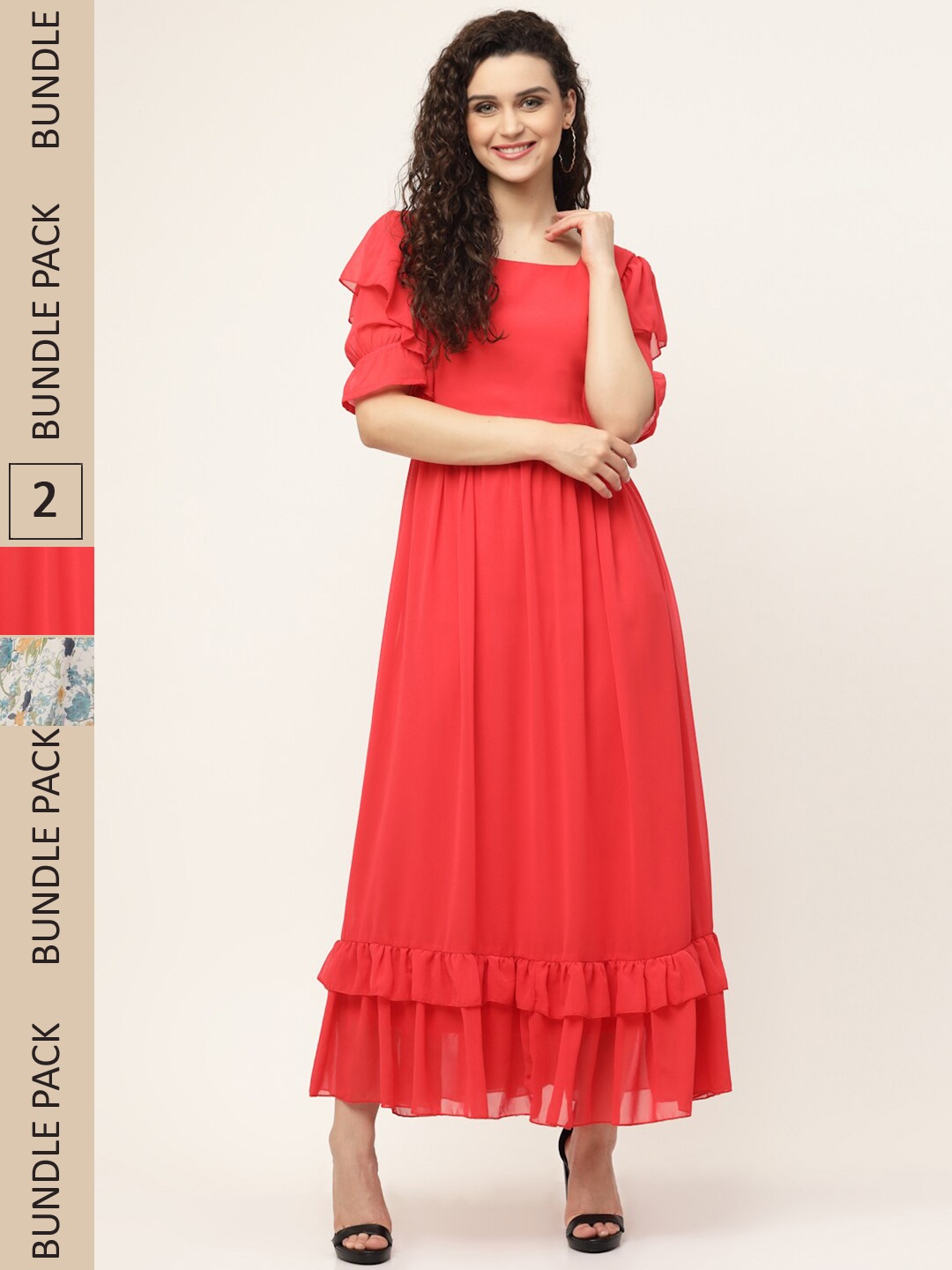 

MISS AYSE Fuchsia & White Pack of 2 Georgette Maxi Dress