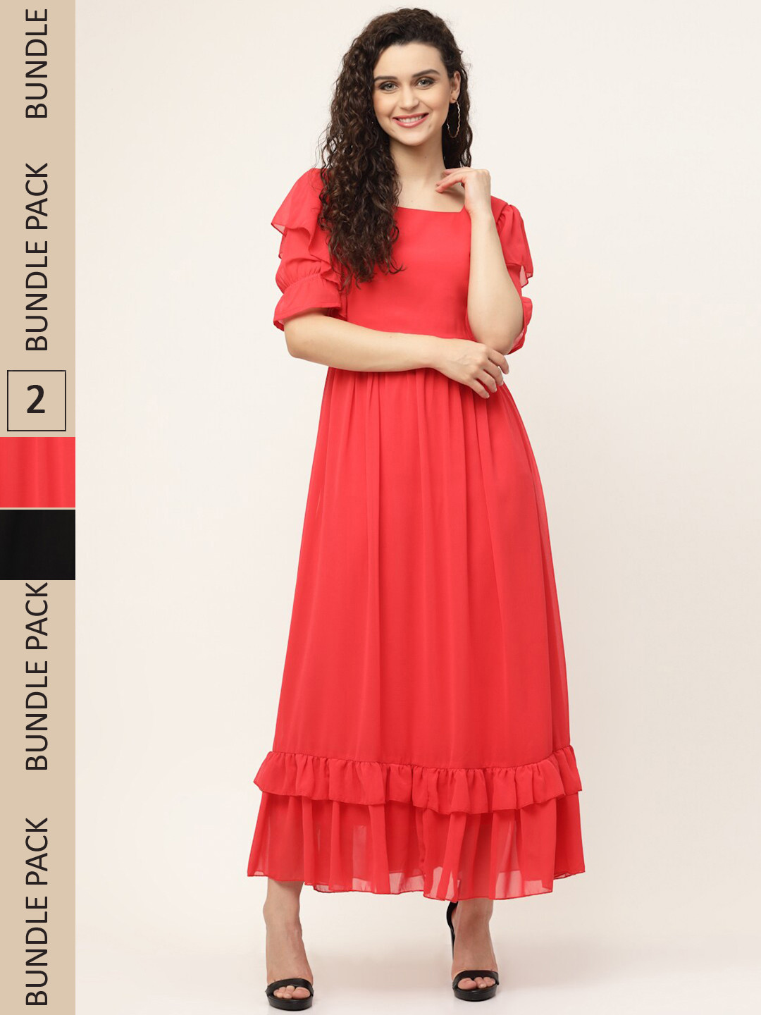 

MISS AYSE Fuchsia & Black Pack of 2 Georgette Maxi Dress
