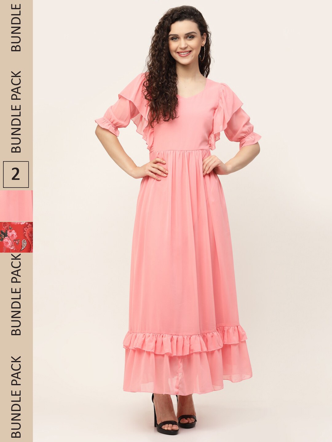 

MISS AYSE Peach-Coloured Pack of 2 Georgette Maxi Dress