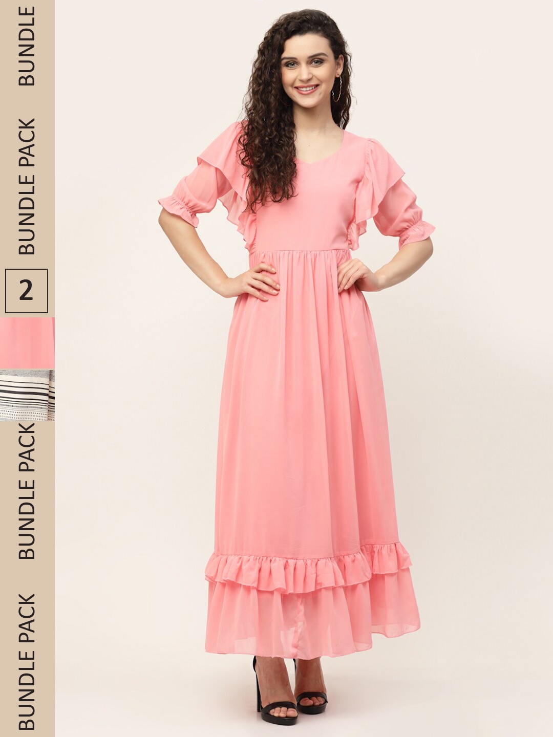 

MISS AYSE Peach-Coloured & Grey Pack of 2 Georgette Maxi Maxi Dress
