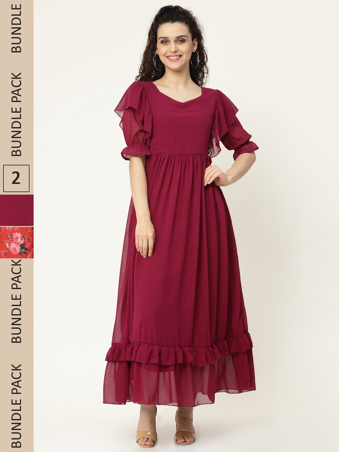 

MISS AYSE Maroon & Red Pack of 2 Maxi Dress