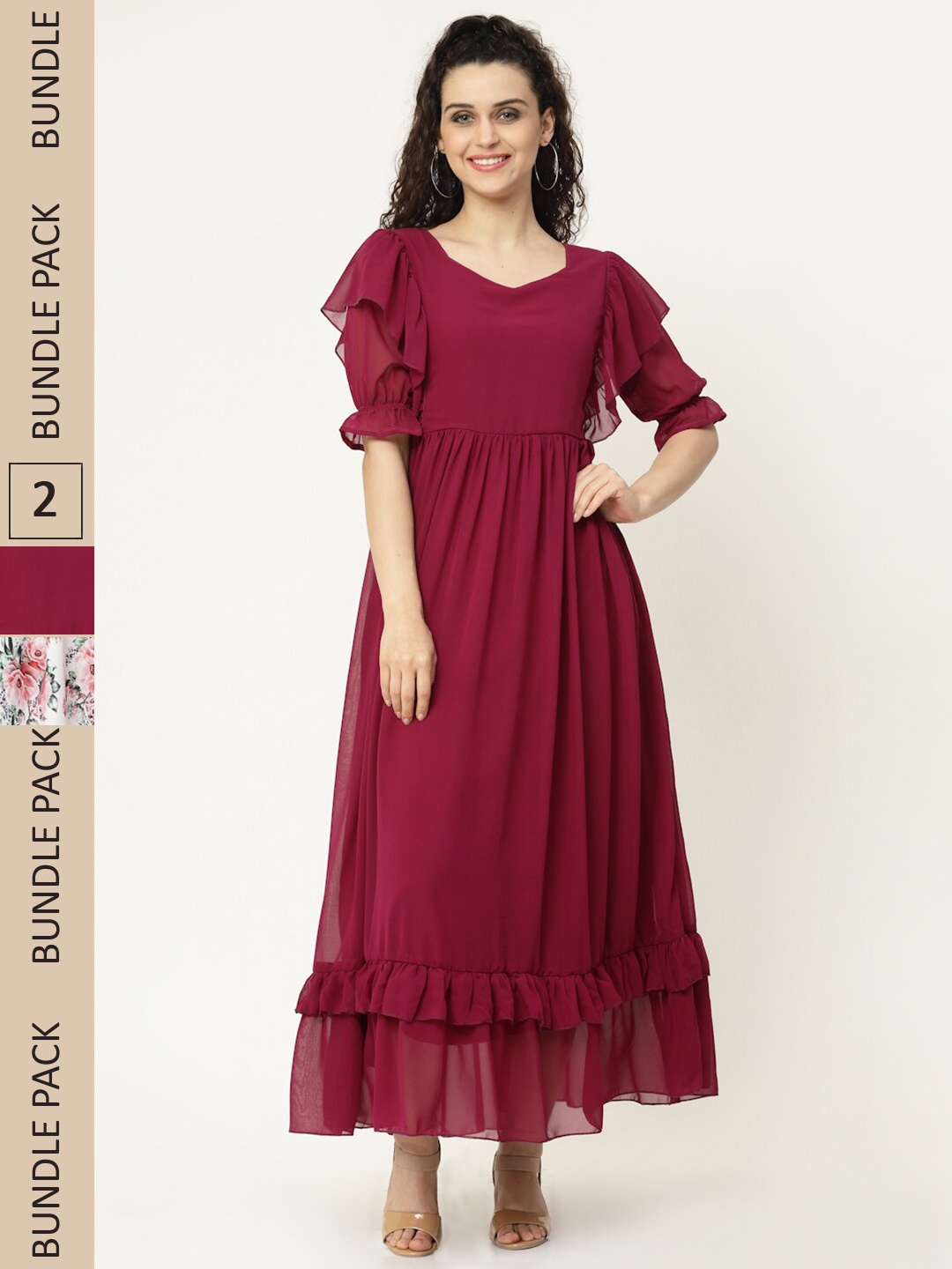 

MISS AYSE Maroon & White Pack of 2 Maxi Dress