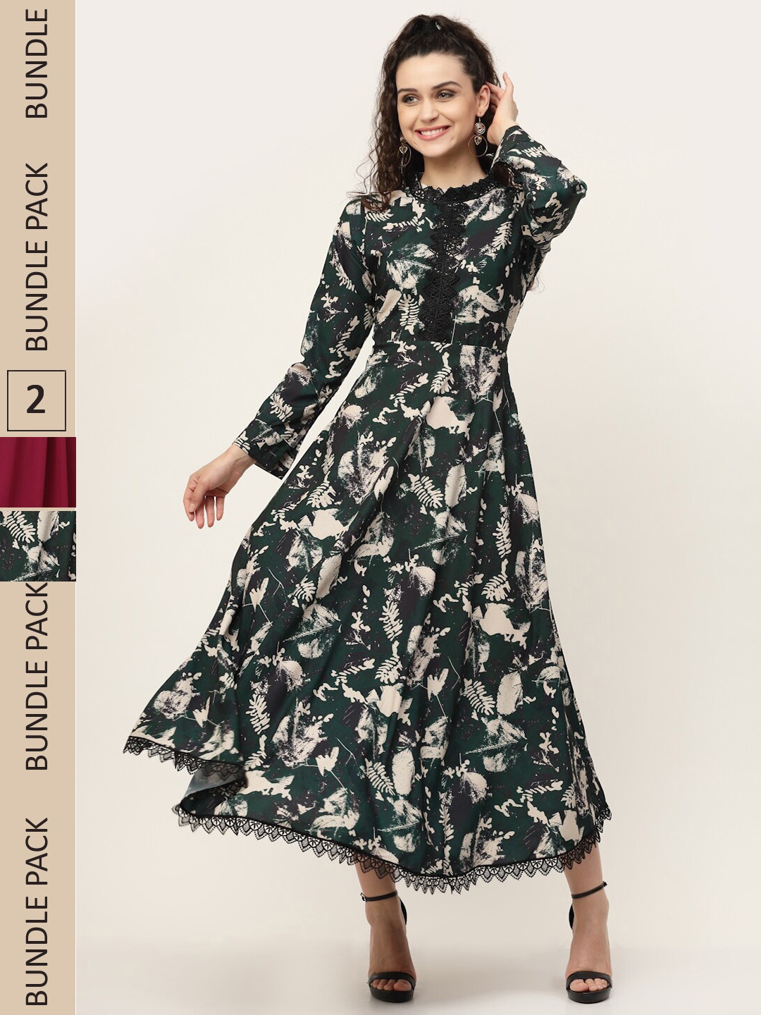 

MISS AYSE Black & Maroon Pack of 2 Maxi Dress