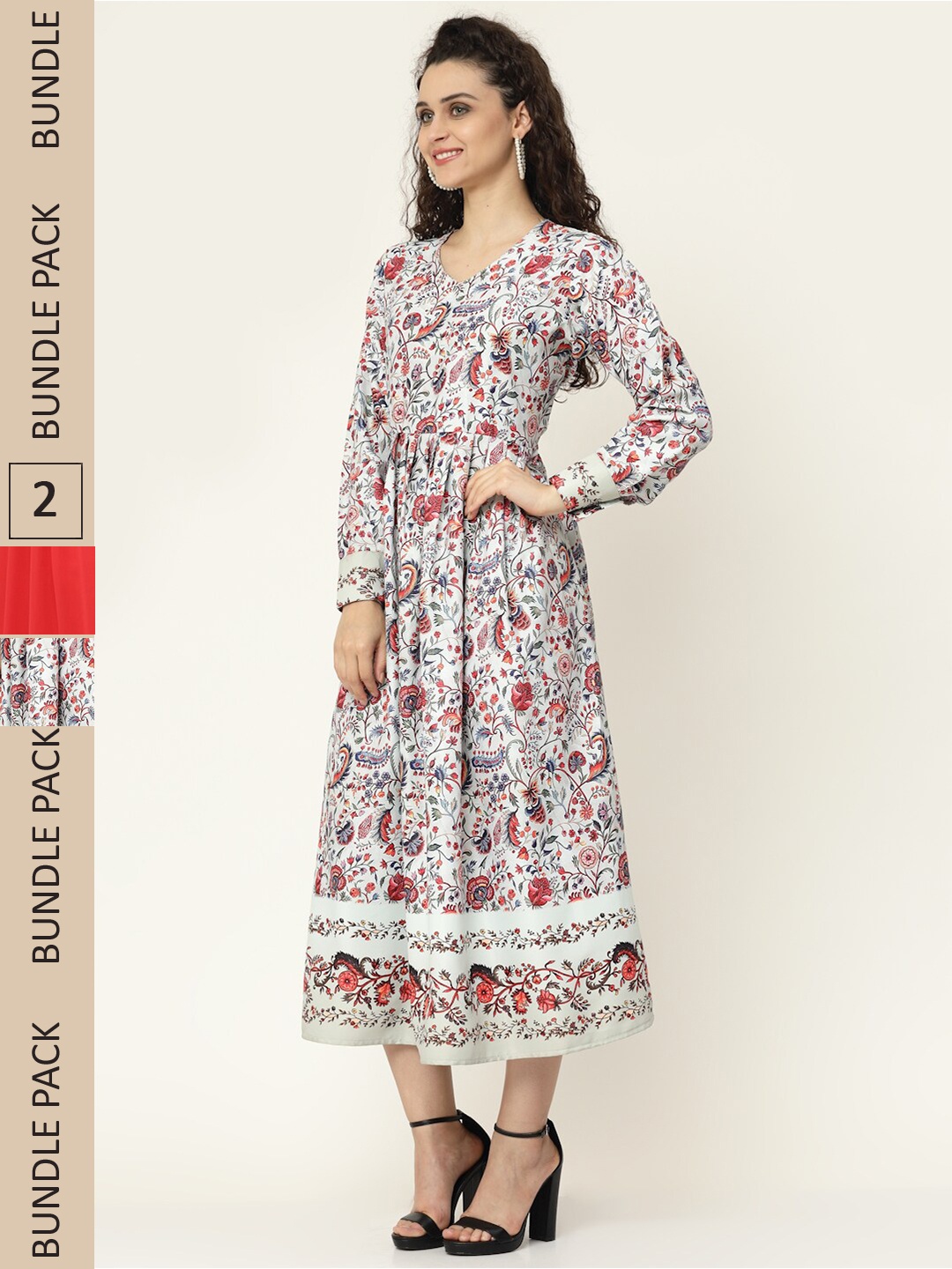 

MISS AYSE White & Red Pack of 2 Floral Midi Dress