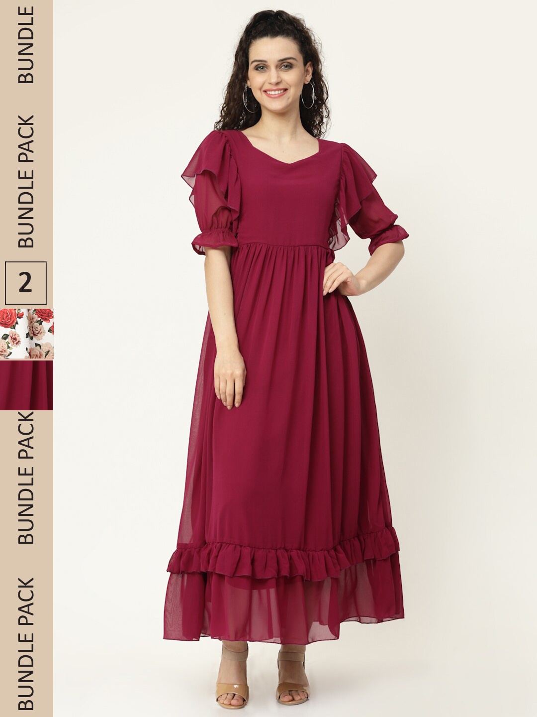 

MISS AYSE Maroon & Off White Pack of 2 Maxi Dress
