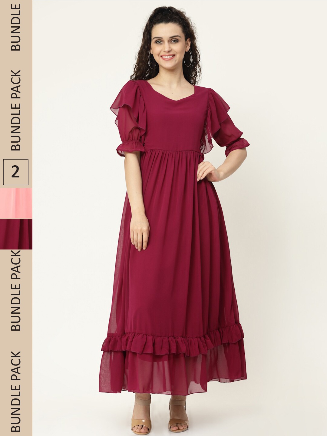 

MISS AYSE Pack Of 2 Maxi Dress, Maroon