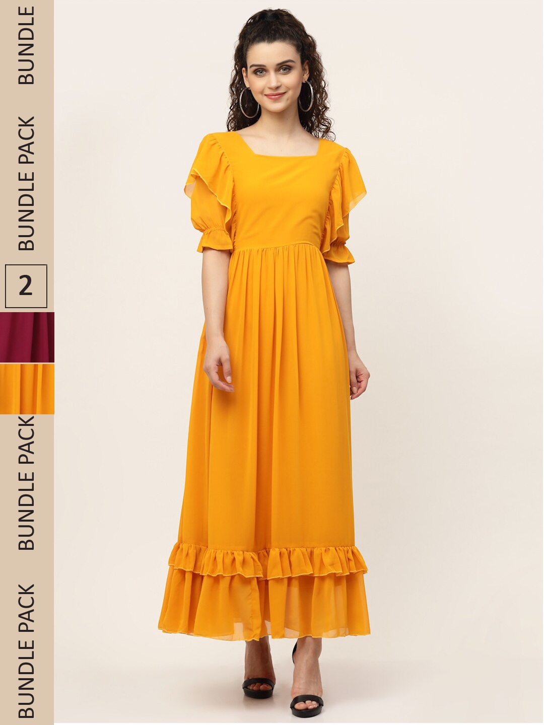 

MISS AYSE Mustard Yellow & Maroon Pack of 2 Maxi Dress