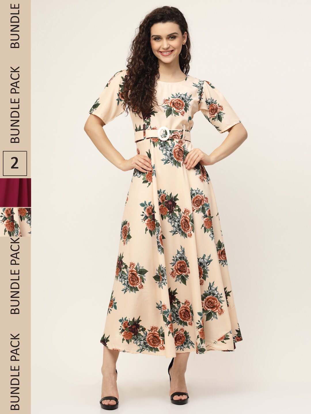 

MISS AYSE Beige & Maroon Pack of 2 Maxi Dress