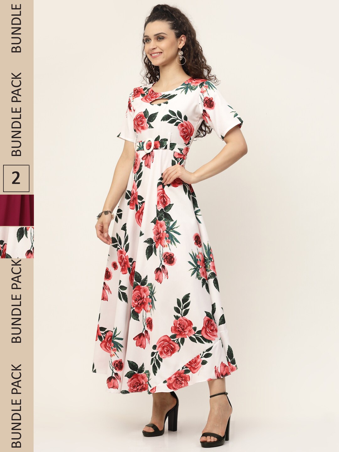 

MISS AYSE White & Maroon Pack of 2 Maxi Dress