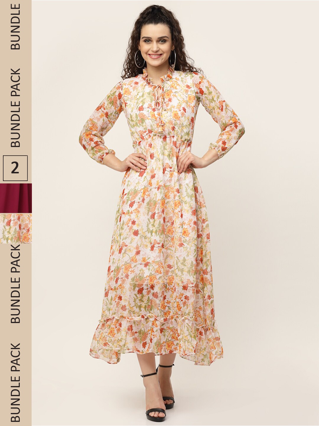 

MISS AYSE Off White & Maroon Pack of 2 Maxi Dress