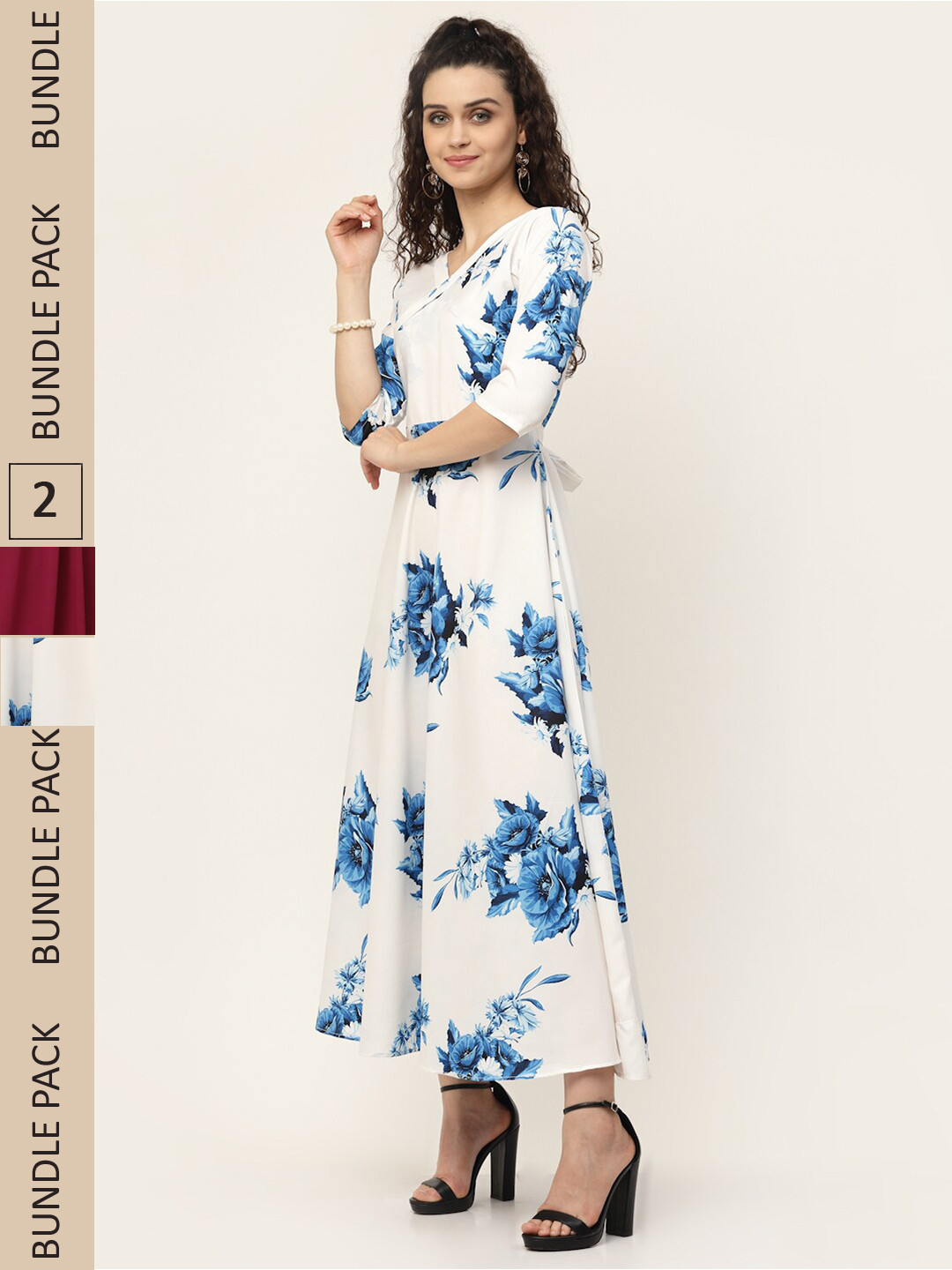 

MISS AYSE Off White & Maroon Pack of 2 Maxi Dress