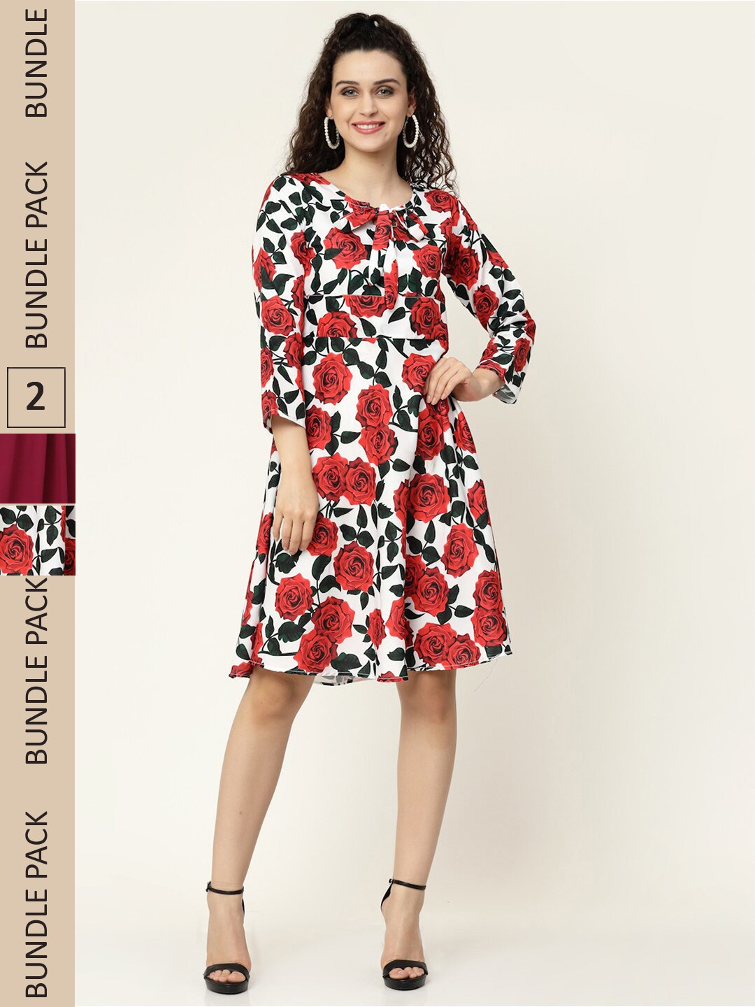 

MISS AYSE White & Maroon Pack of 2 Maxi Dress