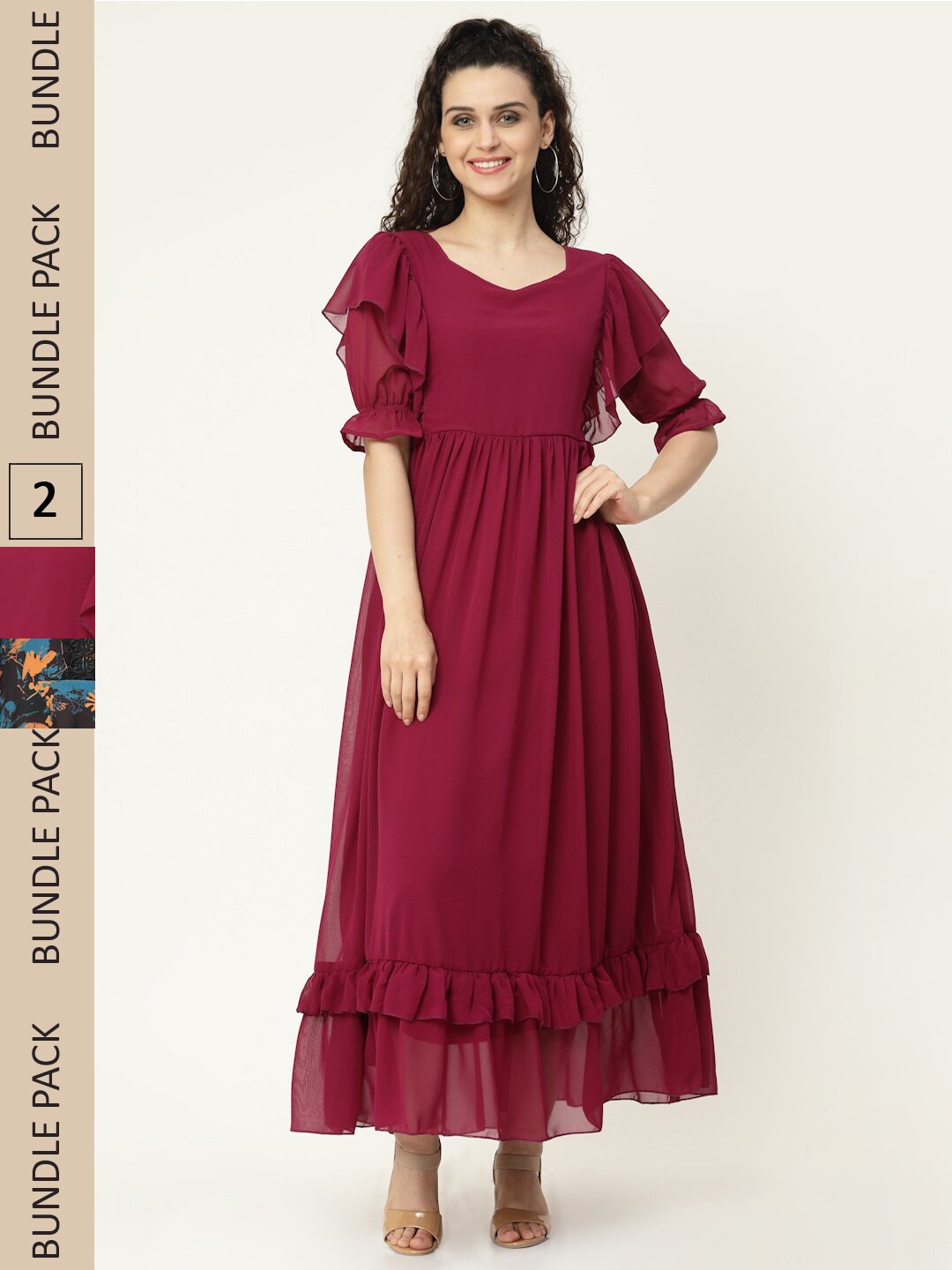 

MISS AYSE Maroon & Black Pack of 2 Maxi Dress
