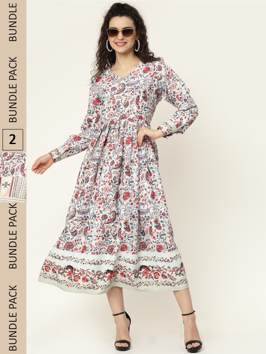 

MISS AYSE White & Grey Pack of 2 Floral Midi Dress