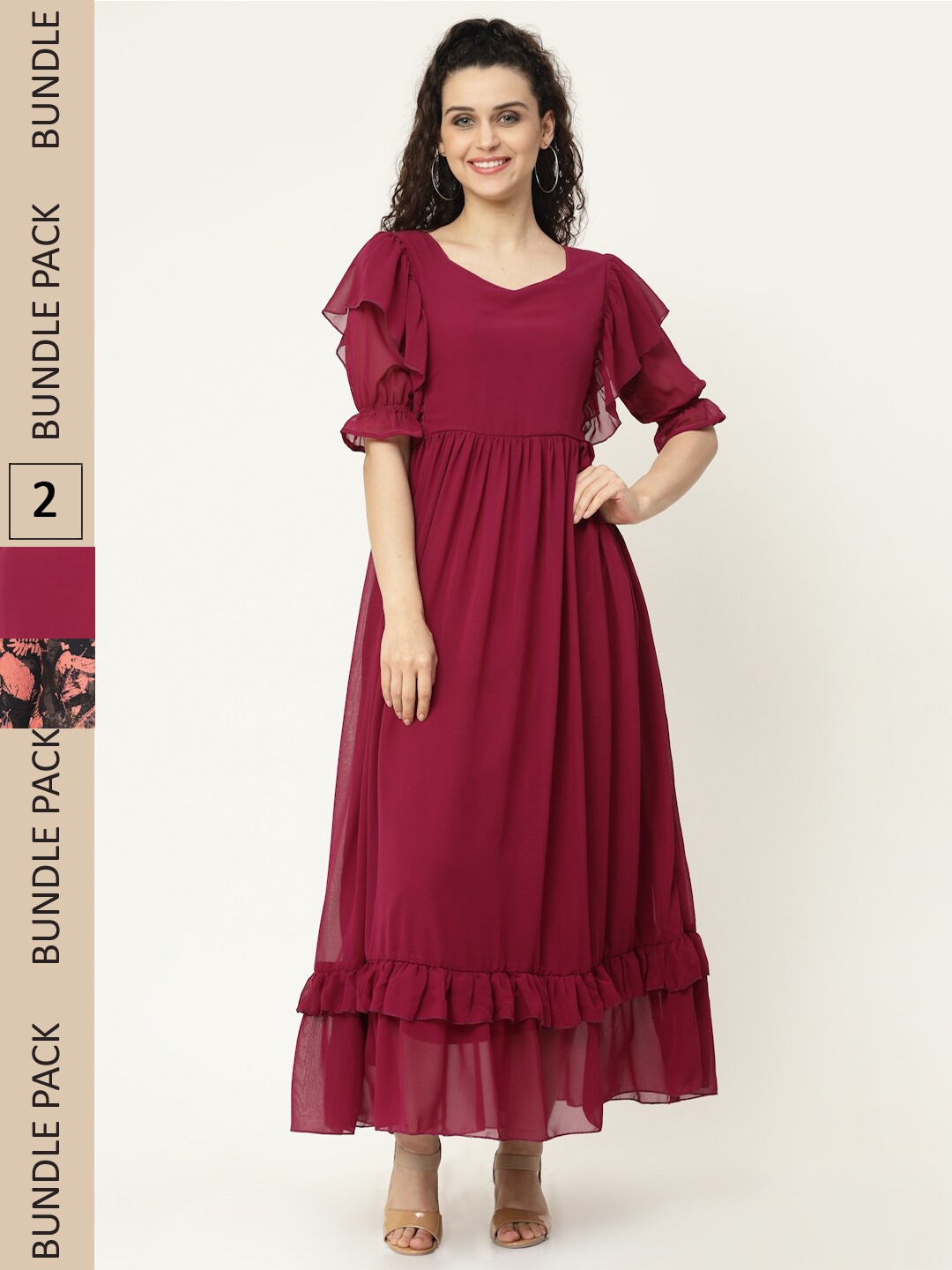 

MISS AYSE Maroon & Black Pack of 2 Maxi Dress