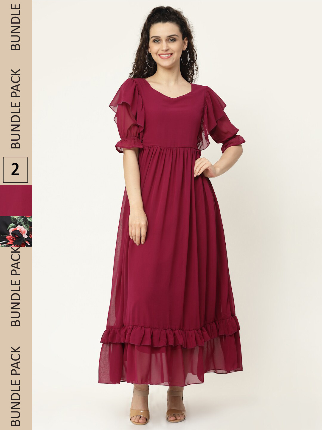 

MISS AYSE Maroon & Black Maxi Maxi Dress