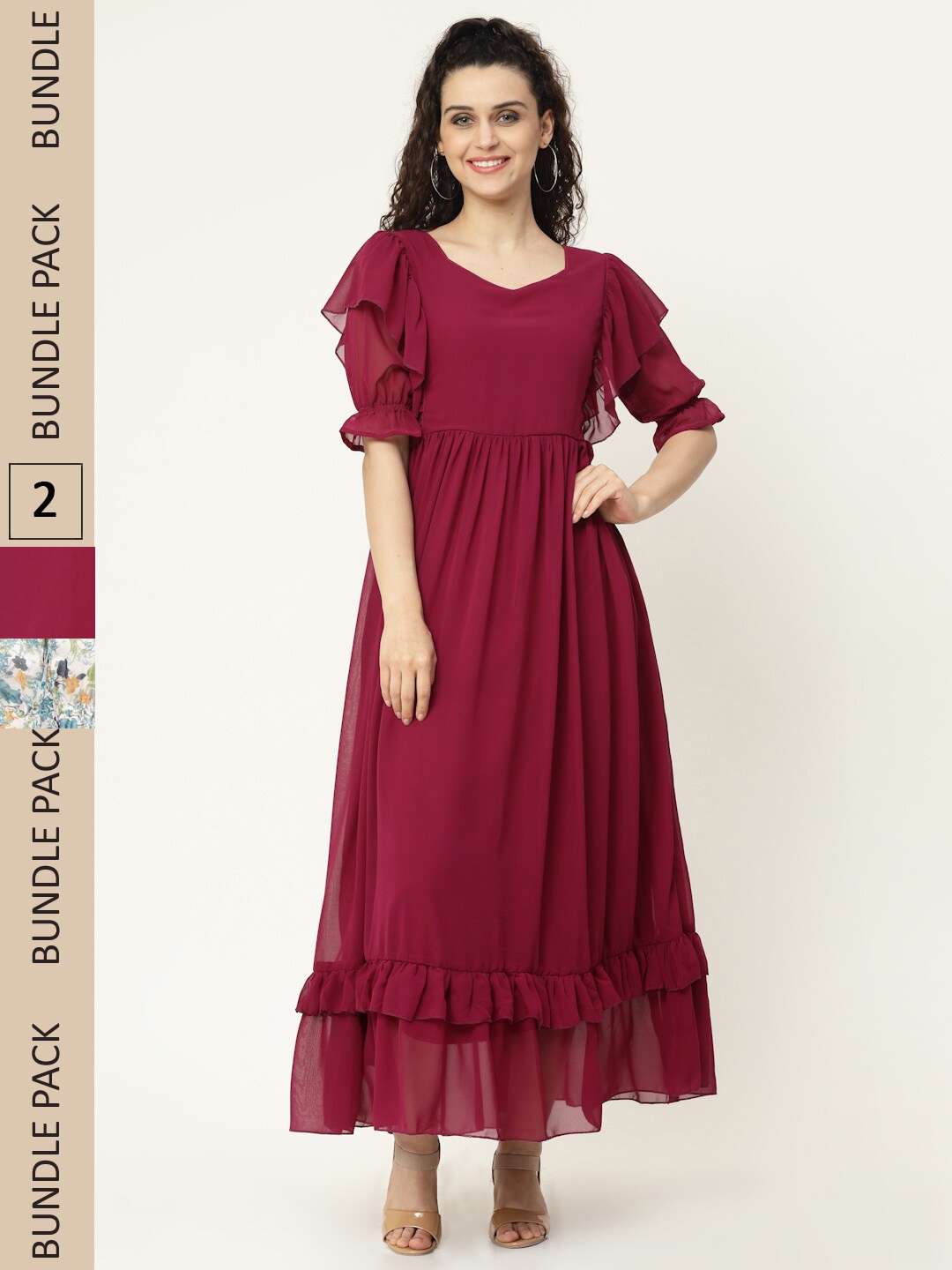 

MISS AYSE Maroon & Off White Pack of 2 Maxi Dress