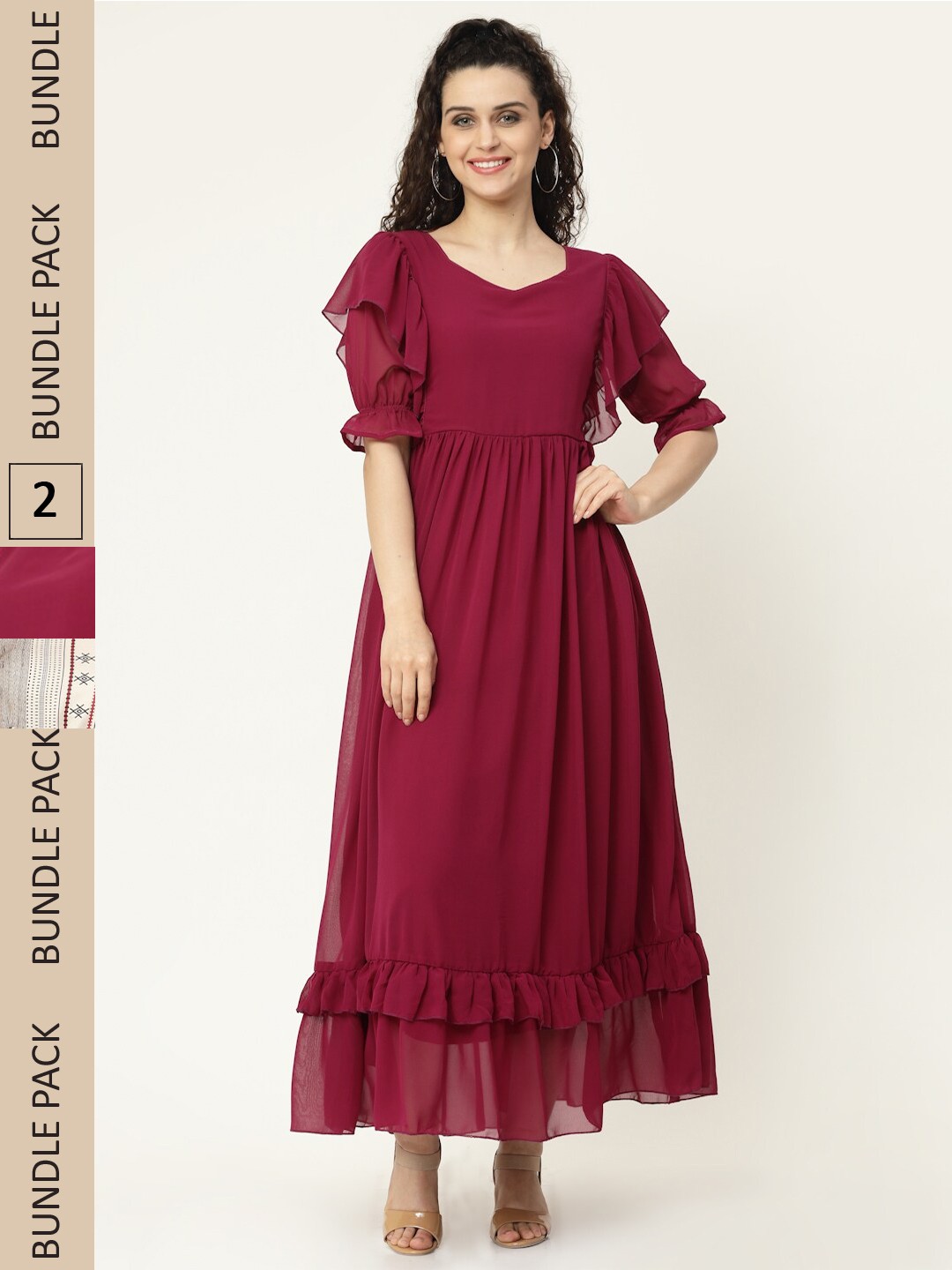 

MISS AYSE Maroon & Grey Pack of 2 Maxi Dress