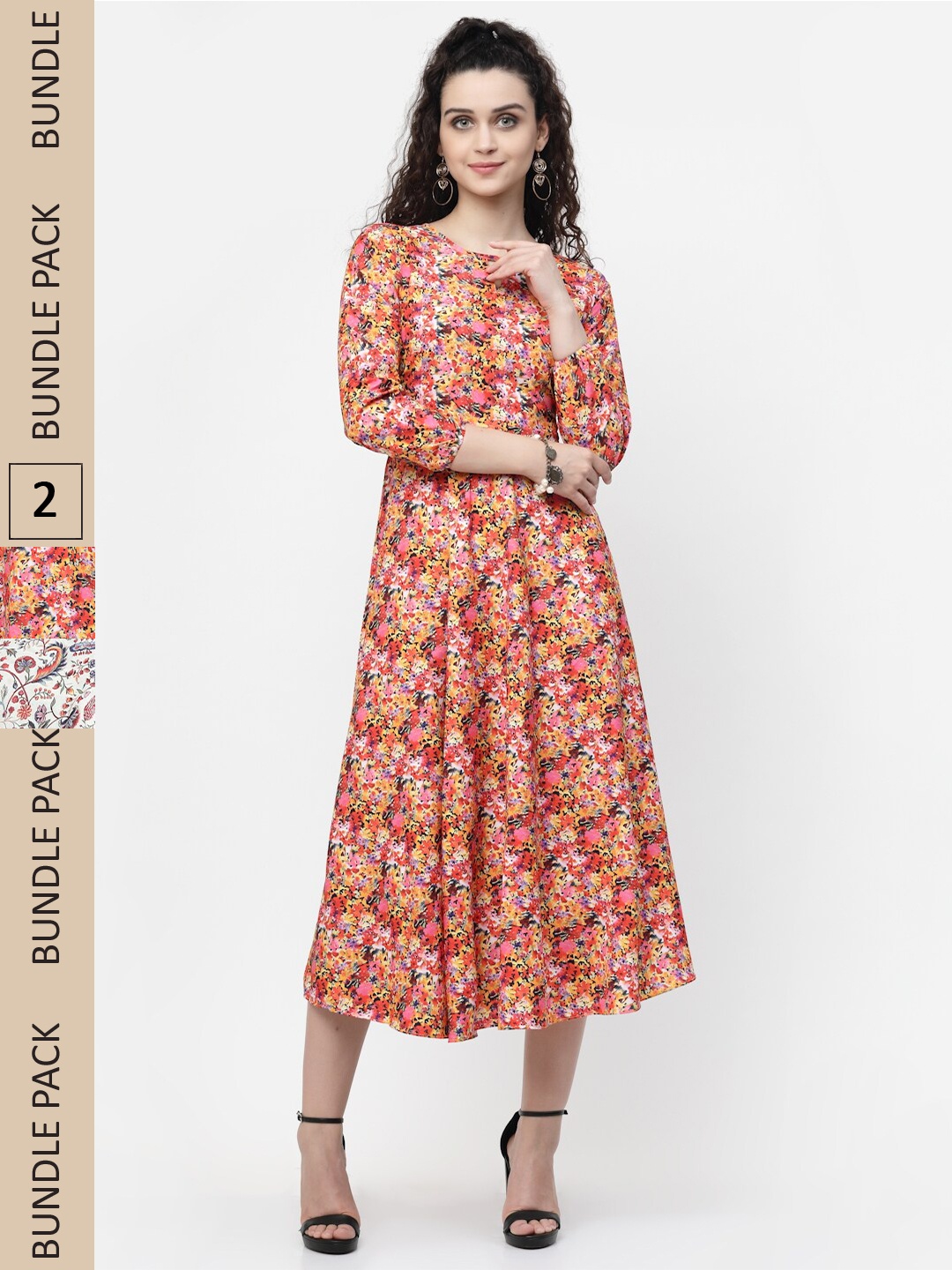 

MISS AYSE Peach-Coloured & Grey Pack of 2 Floral Midi Dress