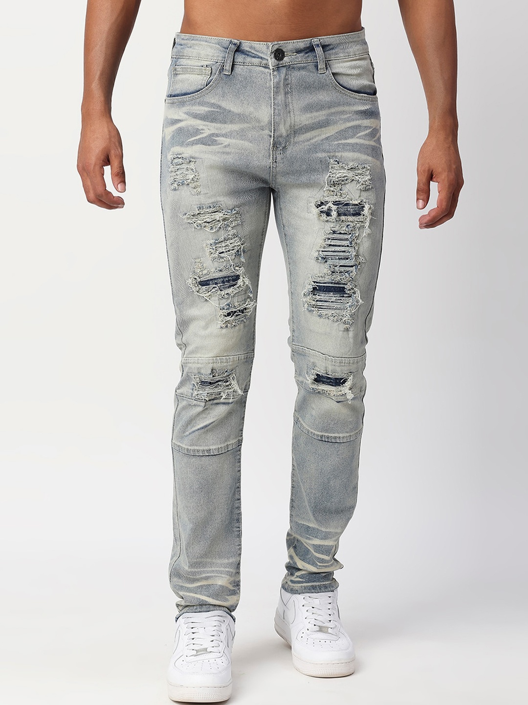 

WAIMEA Men Blue Skinny Fit Highly Distressed Heavy Fade Jeans