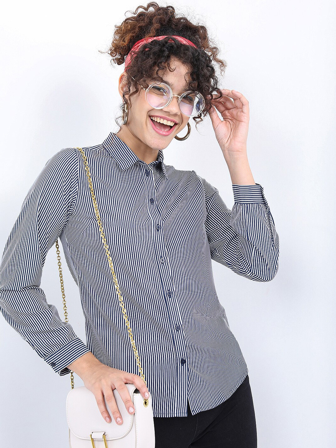 

KETCH Women Navy Blue Striped Casual Shirt