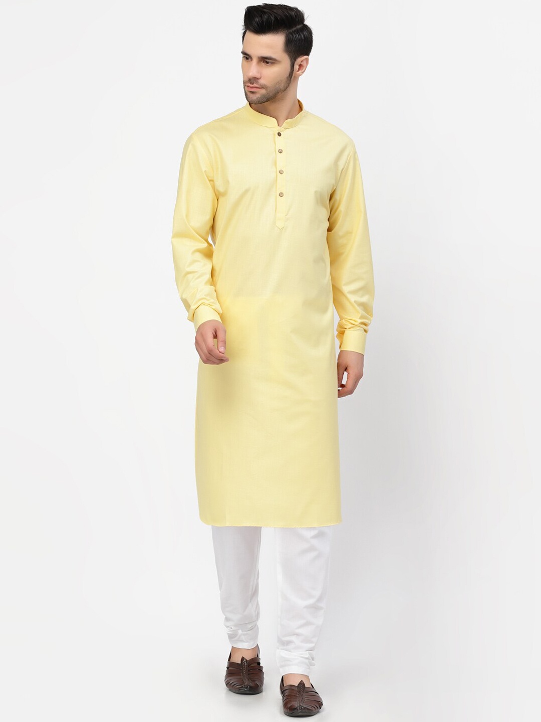 

MOHANLAL SONS Men Yellow Pure Cotton Kurta with Churidar