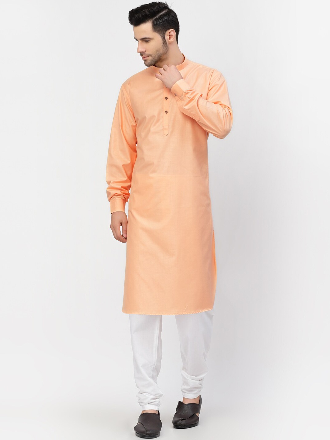

MOHANLAL SONS Men Peach-Coloured Pure Cotton Kurta with Churidar